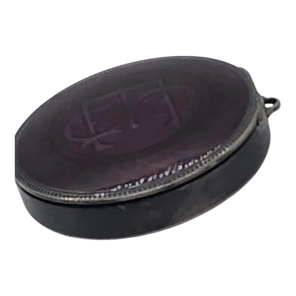 Vintage Elgin American Sterling Silver Guilloche Compact Purple Enamel Monogram